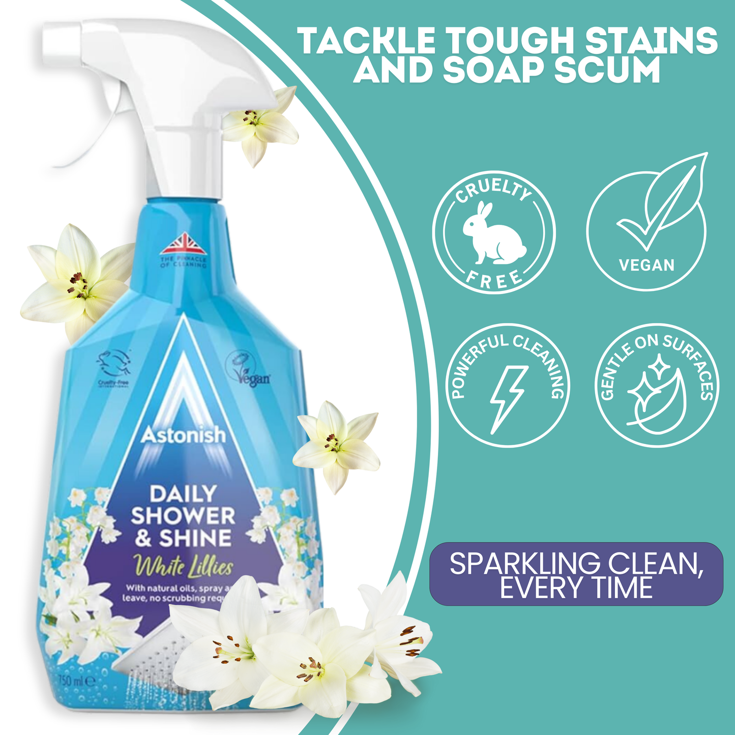 Astonish Daily Shower Shine Spray & Bathroom Cleaning Tools – 5-Piece Set