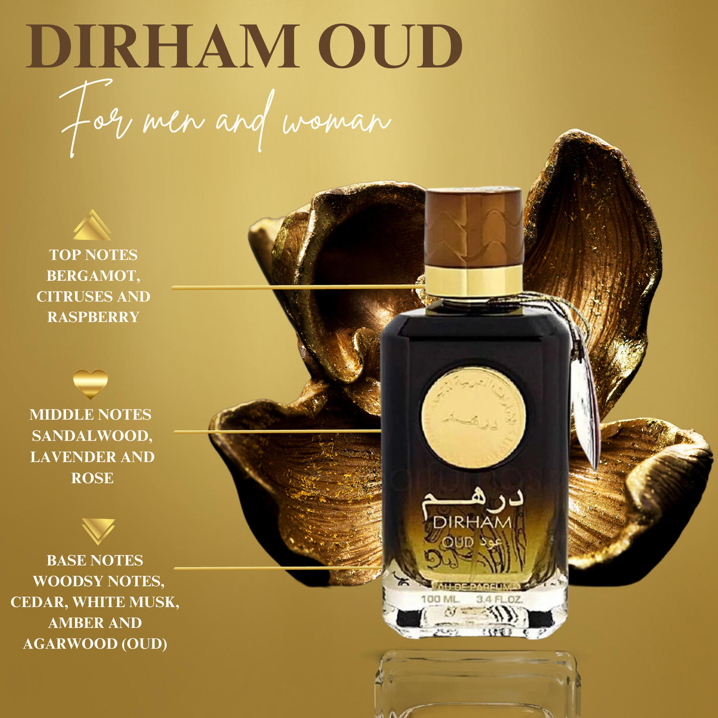 Dirham Oud 100ml Eau de Parfum | Unisex Arabian Fragrance + 3 Mini Atomizers