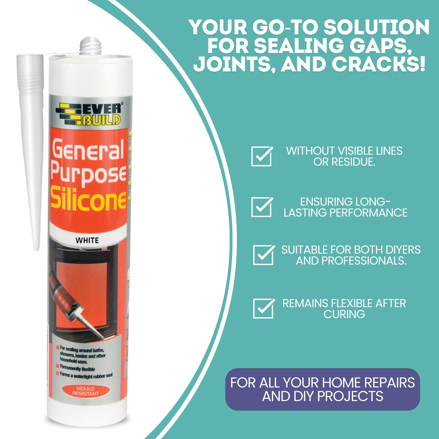 Everbuild Silicone Sealant 280ml, Pro Dec Gun & Microfibre Cloth Kit