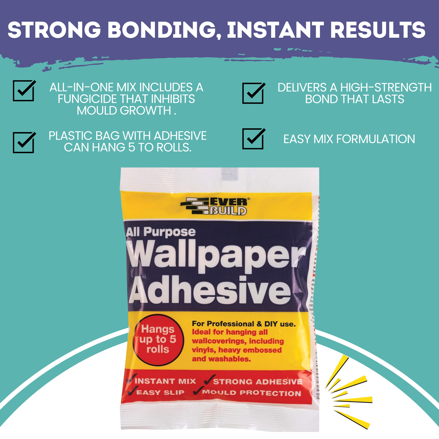 Everbuild Wallpaper Adhesive Kit – Paste Brush, Gloves for Easy Hanging