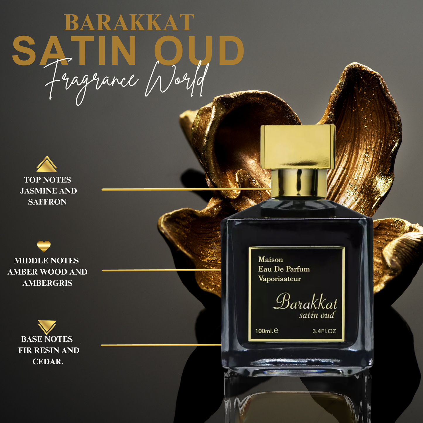 Barakkat Satin Oud Maison Eau de Parfum 100ml + 3 Mini Atomisers – Luxury Arab Perfume Inspired by Baccarat Rouge 540, Dubai Gift Set