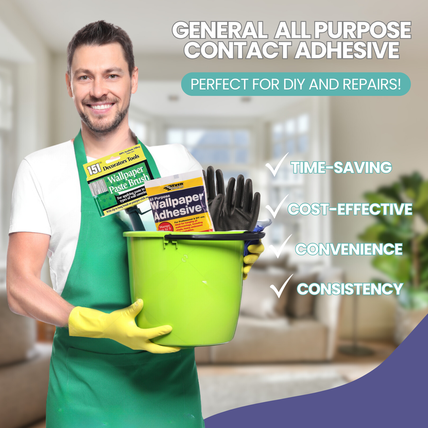Everbuild Wallpaper Adhesive Kit – Paste Brush, Gloves for Easy Hanging