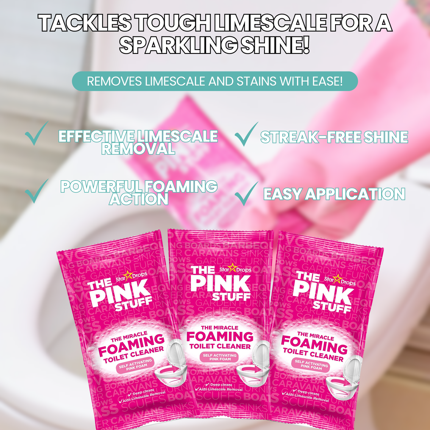 Pink Stuff Miracle Toilet Foam Cleaner – Limescale Remover & Crevice Brushes