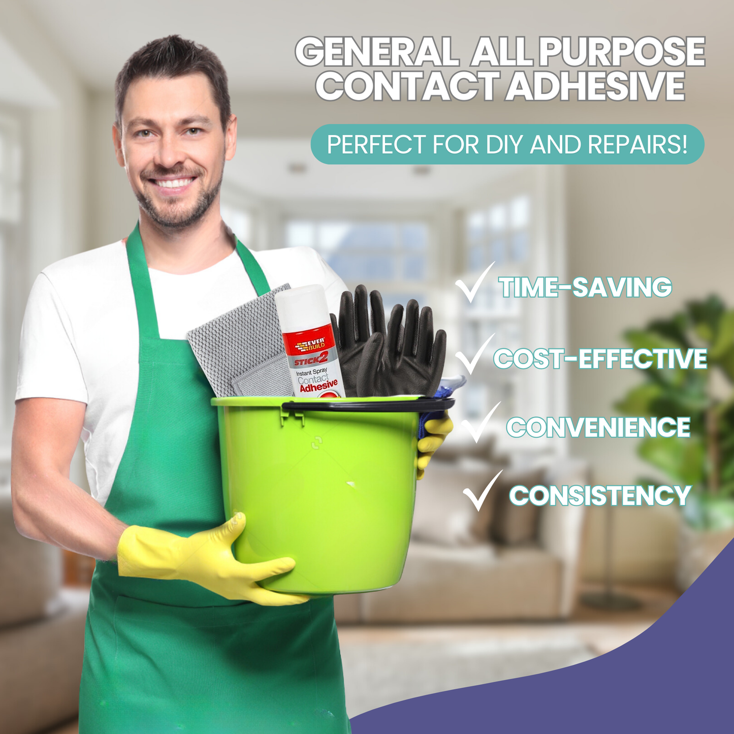Everbuild Stick 2 High Bond Adhesive 500ml + Gloves & Cloth for DIY