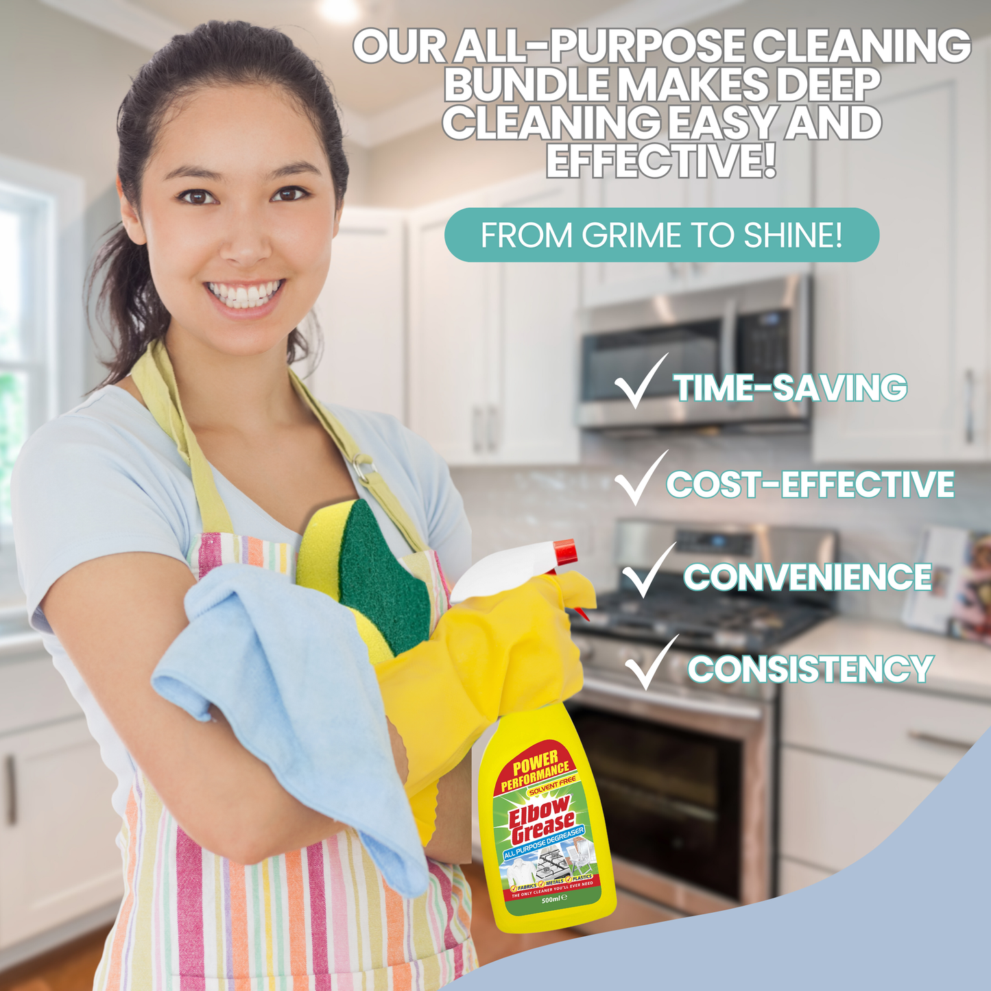 Elbow Grease Degreaser Spray 500ml | Heavy Duty Cleaner + Sponge & Cloth