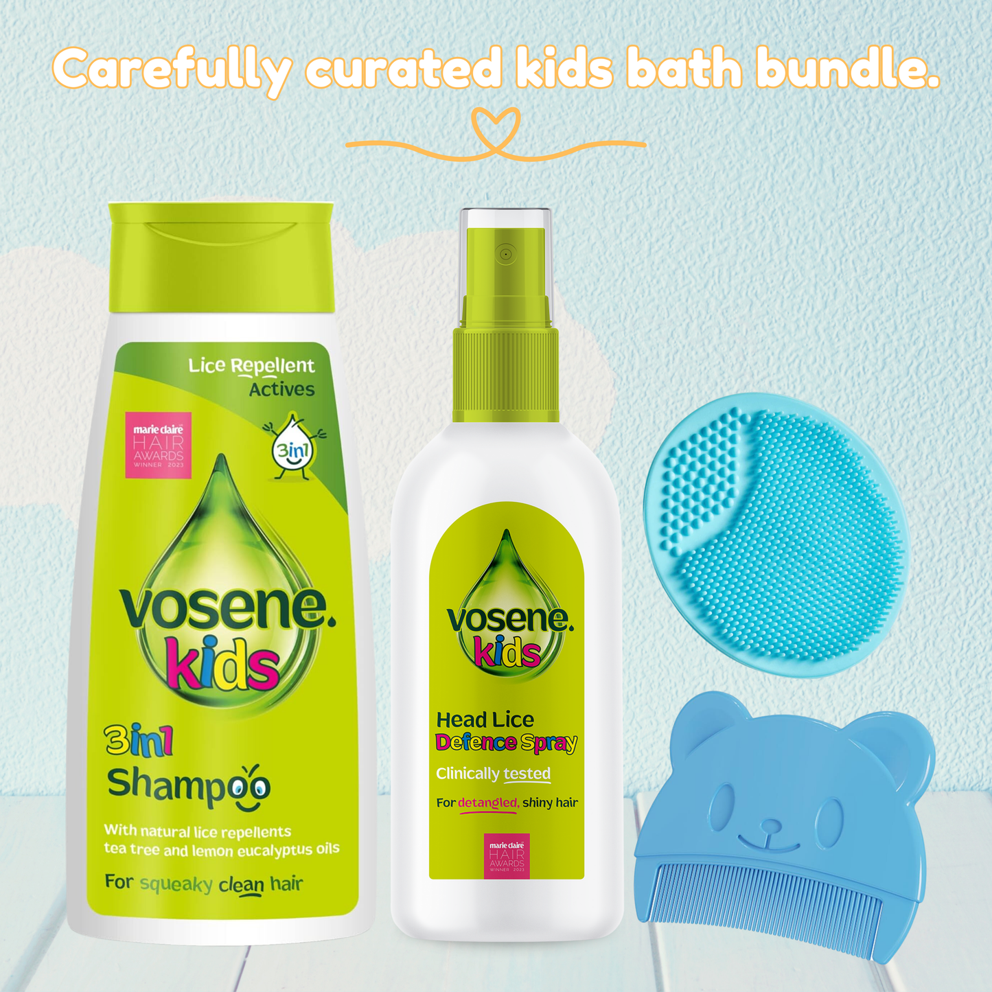 Vosene Kids 3-in-1 Lice Repellent Shampoo & Spray with Baby Brush & Comb