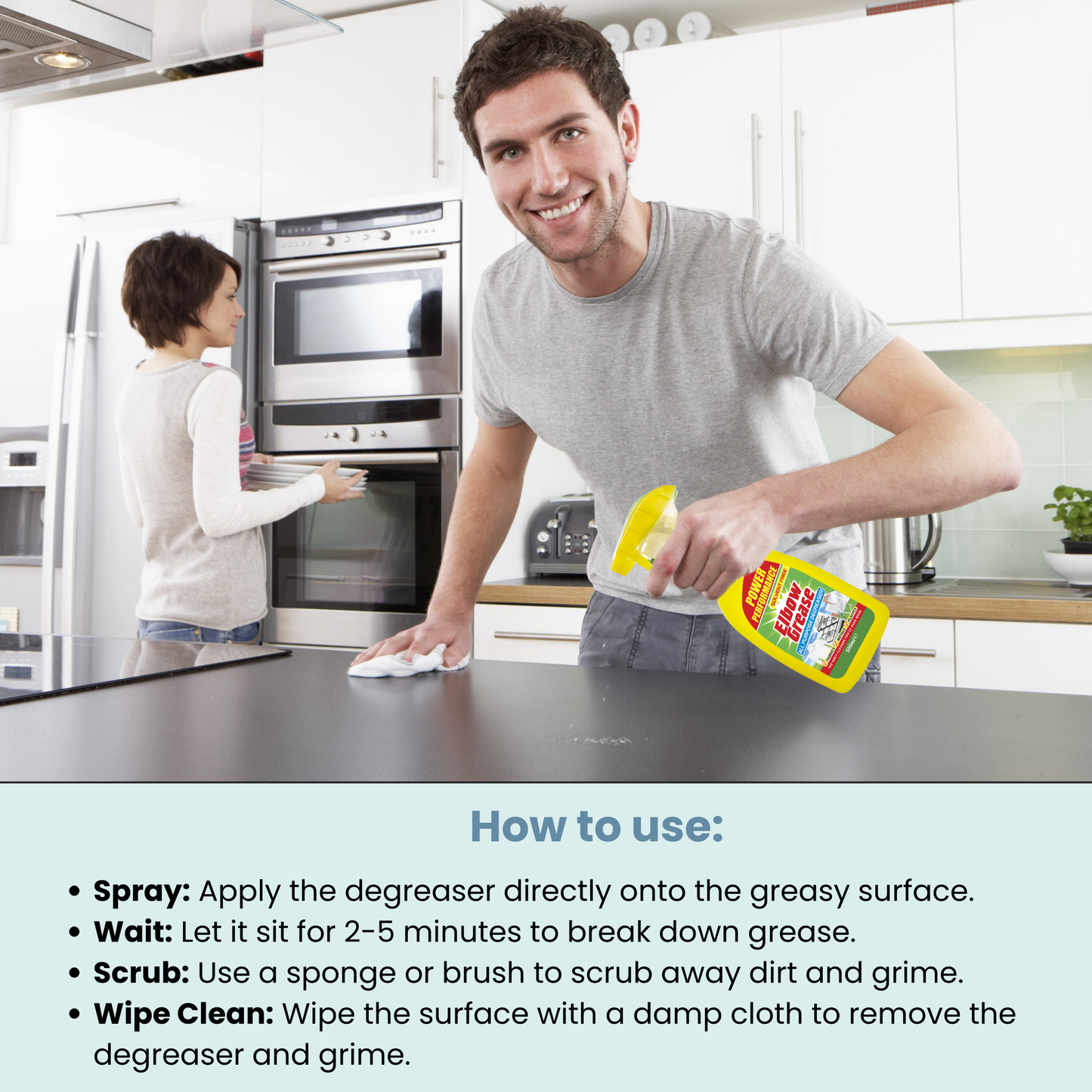 Elbow Grease Degreaser Spray 500ml | Heavy Duty Cleaner + Sponge & Cloth
