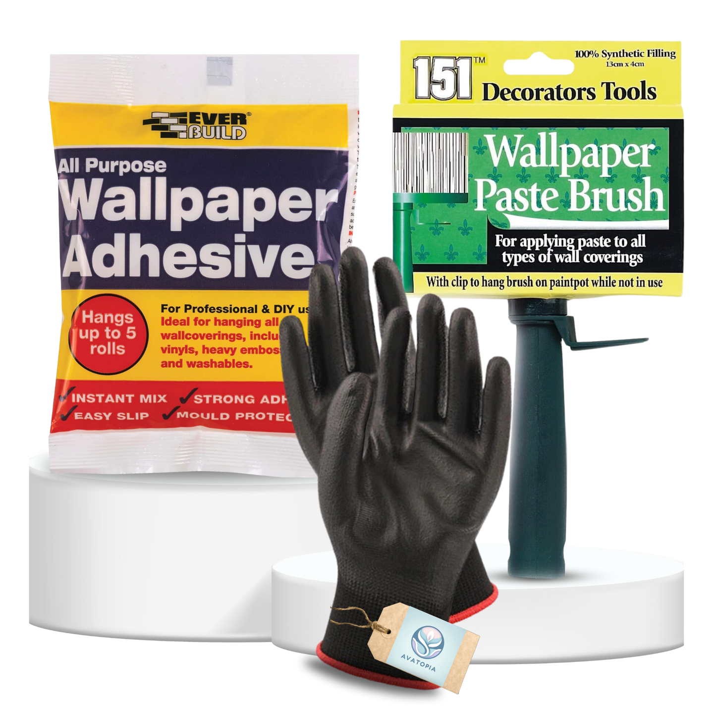 Everbuild Wallpaper Adhesive Kit – Paste Brush, Gloves for Easy Hanging