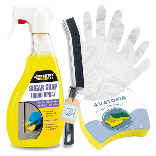 Ever Build Sugar Soap Spray (500ml) with sponge, crevice brush, and gloves – powerful wall and bathroom cleaner removes grease, grime, and stains.