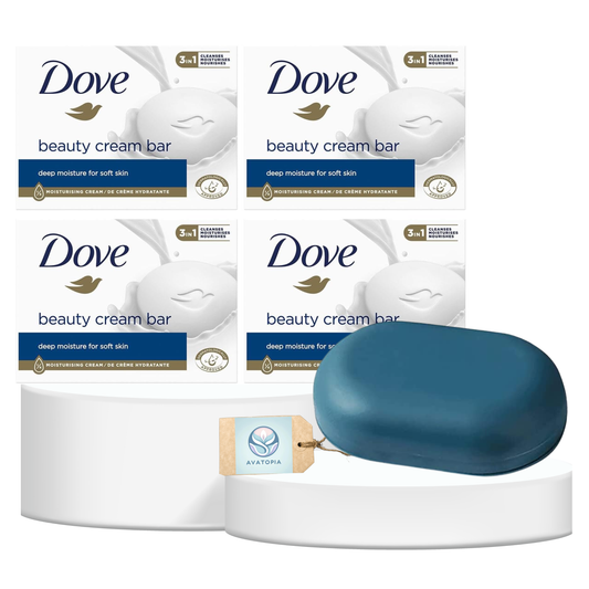 Original Beauty Soap Bars 4x90g with portable soap dish, moisturising and gentle for soft, smooth skin, suitable for face, body, and hands.