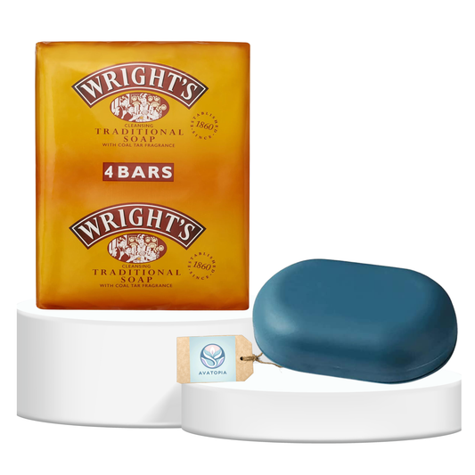 Wrights Coal Tar Soap 125g Multipack of 4 with Soap Dish and Lid – Antibacterial Hand Soap for All Skin Types, Travel-Ready, Perfect for Home, Gym, and Outdoors.