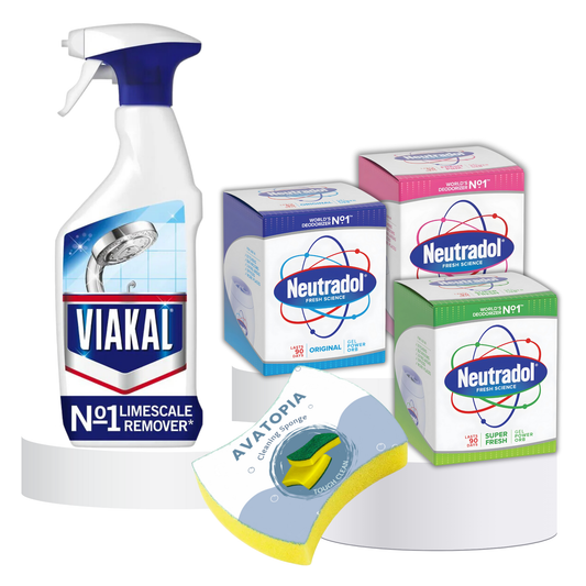 Vikal Limescale Remover & Neutradol Air Freshener Set – Bathroom Cleaner, Kitchen Spray & Odour Eliminator with Cleaning Brush