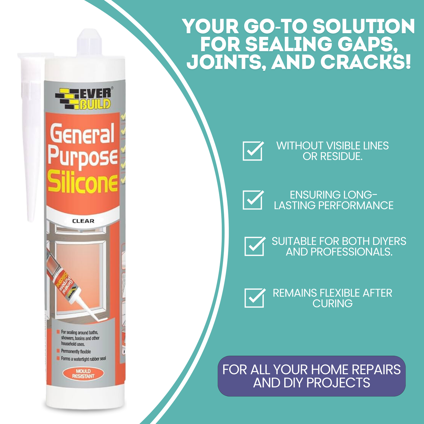 Everbuild Clear Silicone Sealant 280ml, Pro Dec Caulking Gun Kit