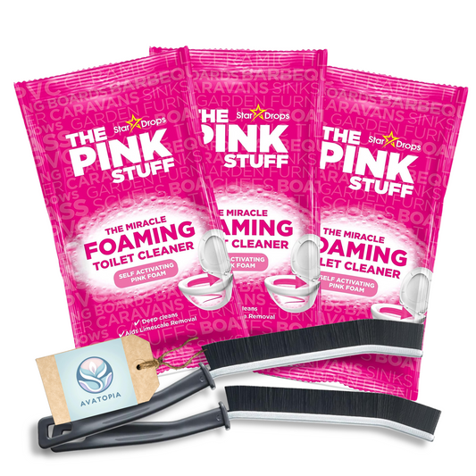 Pink Stuff Miracle Toilet Foam Cleaner – Powerful Limescale Remover with Self-Activating Foam, Includes 3 Sachets & 2 Crevice Cleaning Brushes for a Deep Clean.