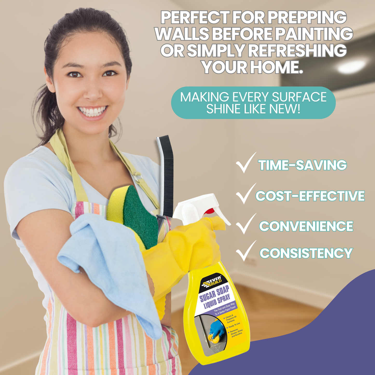 Ever Build Sugar Soap Spray (500ml) | Wall & Bathroom Cleaner Set – Removes Grease, Grime & Stains