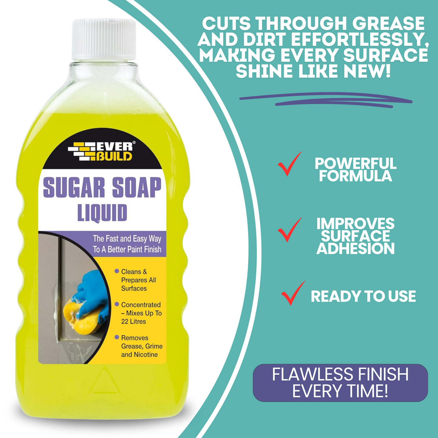 Ever Build Sugar Soap Liquid (500ml) | Wall & Bathroom Cleaning Set – Removes Grease & Stains