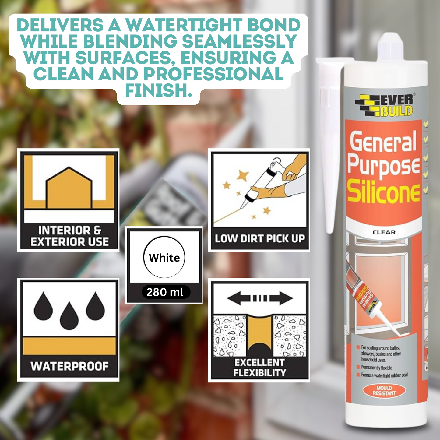 Everbuild Clear Silicone Sealant 280ml, Pro Dec Caulking Gun Kit