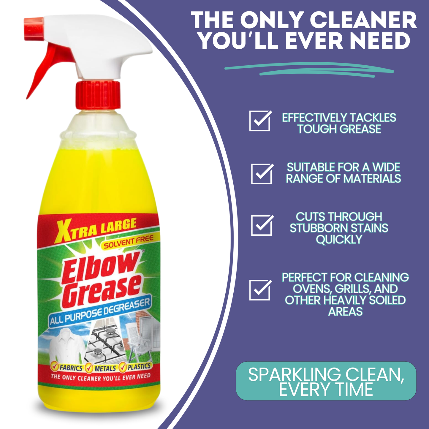 Elbow Grease Heavy Duty Degreaser & Cleaning Bundle – 1L Spray, Rubber Gloves, Sponge & Crevice Brush for Kitchen & Bathroom