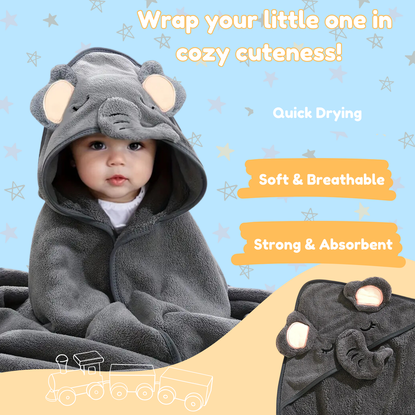 Vosene Kids Lice Repellent Shampoo & Elephant Hooded Baby Towel Bundle