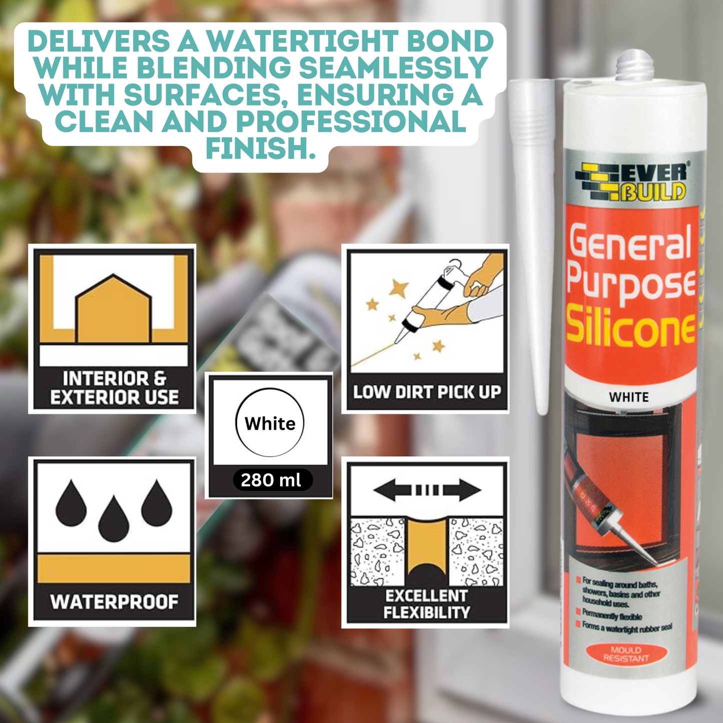 Everbuild Silicone Sealant 280ml, Pro Dec Gun & Microfibre Cloth Kit