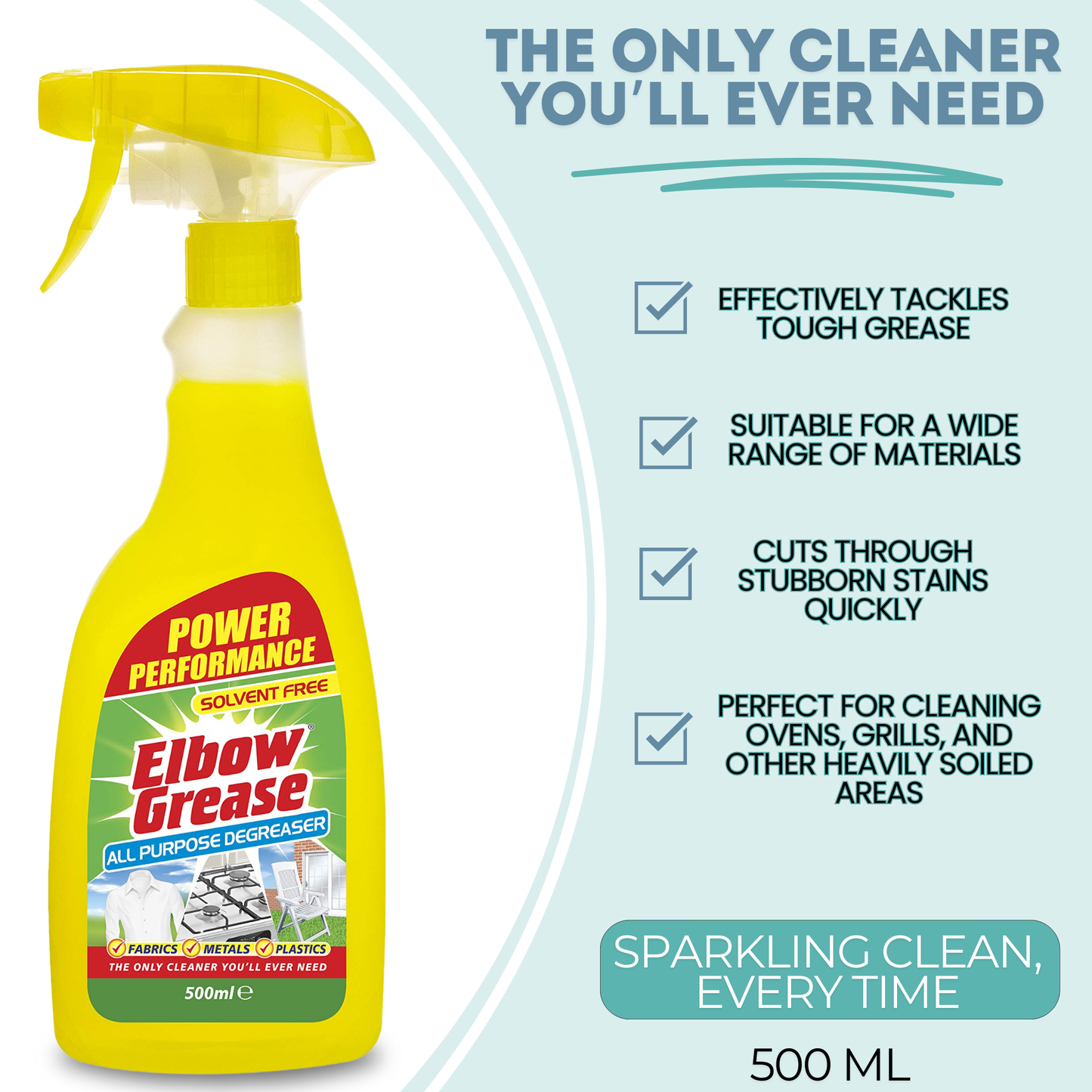Elbow Grease Degreaser Spray 500ml | Heavy Duty Cleaner + Sponge & Cloth