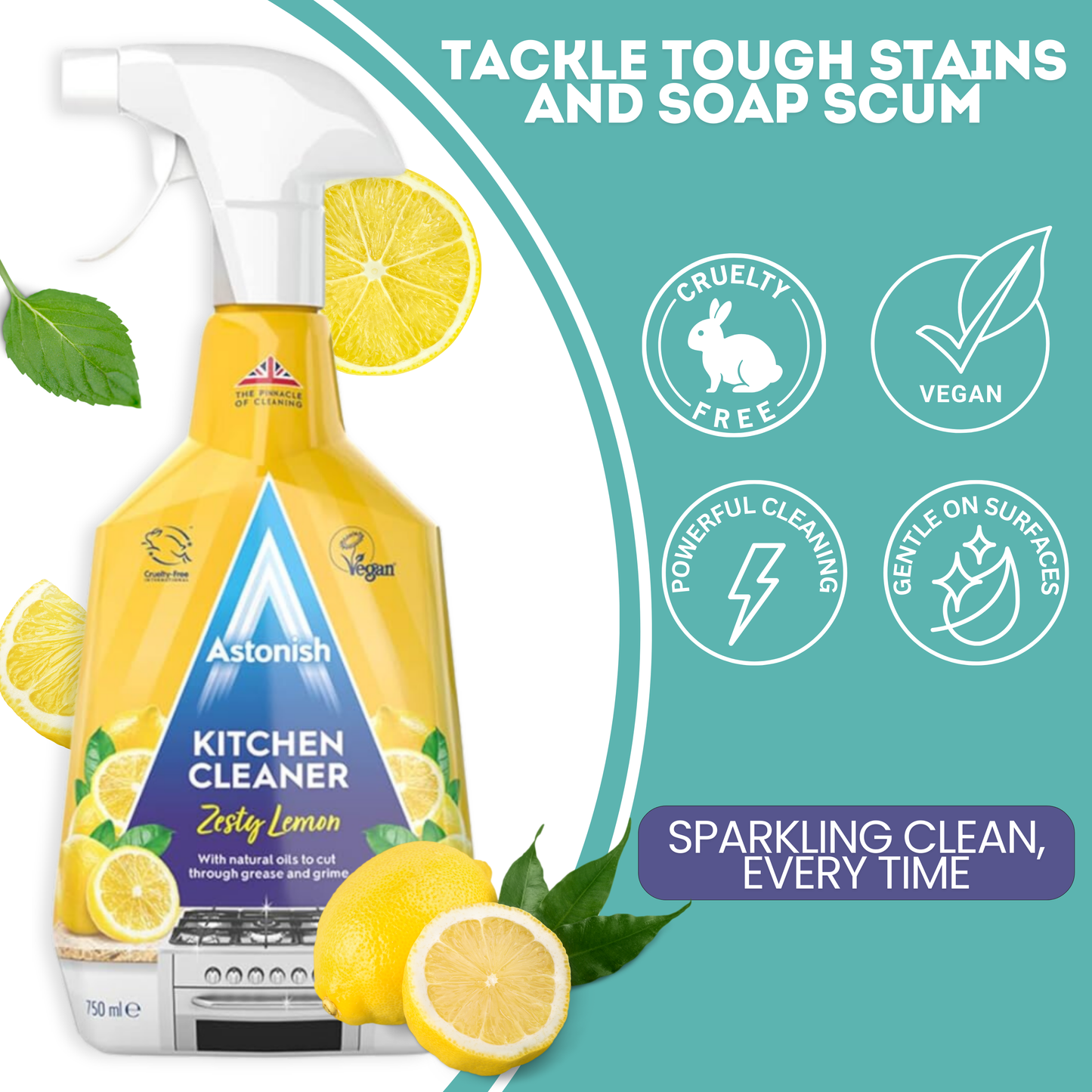 Astonish Zesty Lemon Kitchen Spray Cleaner & Cleaning Tools – 5-Piece Set