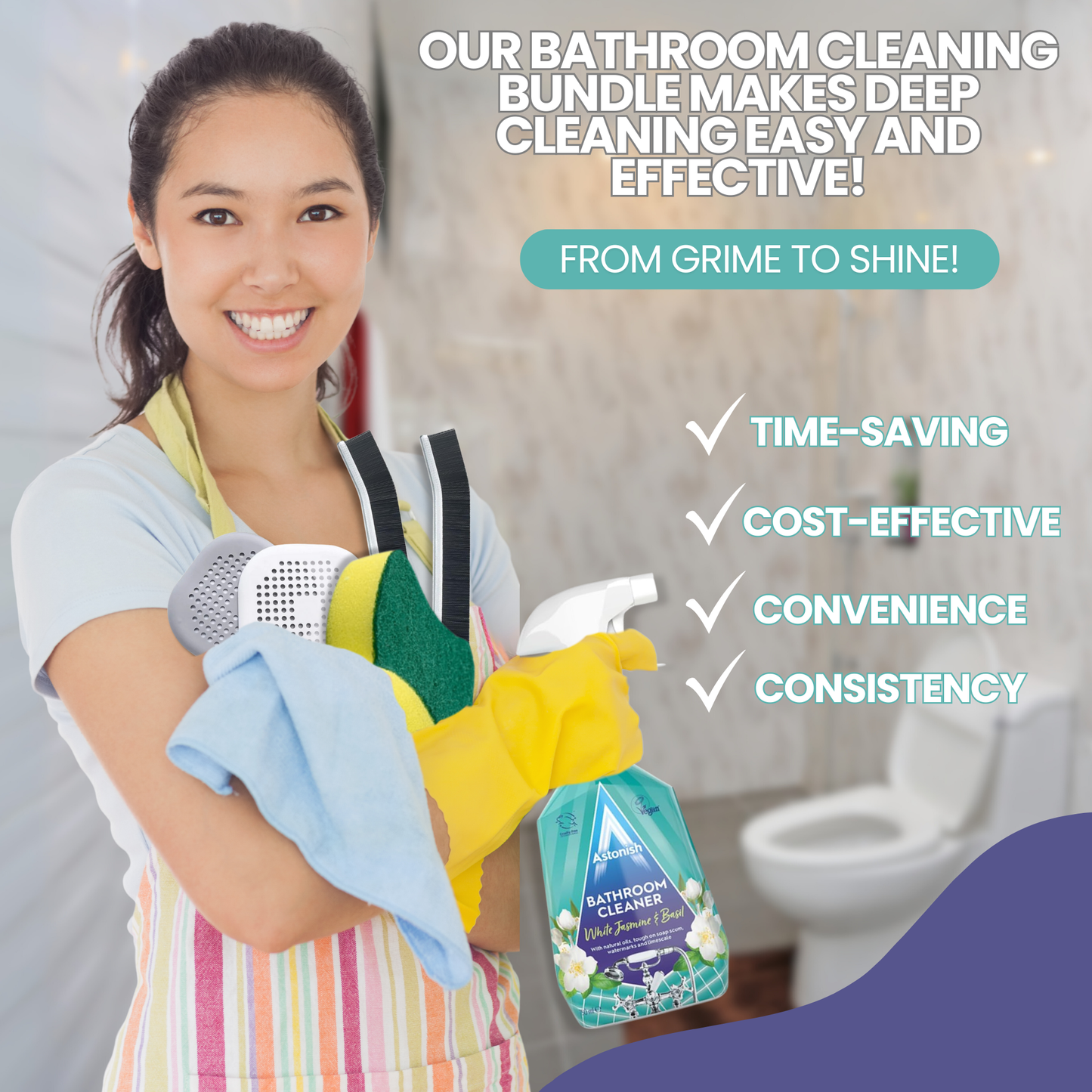 Astonish Bathroom Cleaner Spray & Bathroom Cleaning Tools – 5-Piece Set