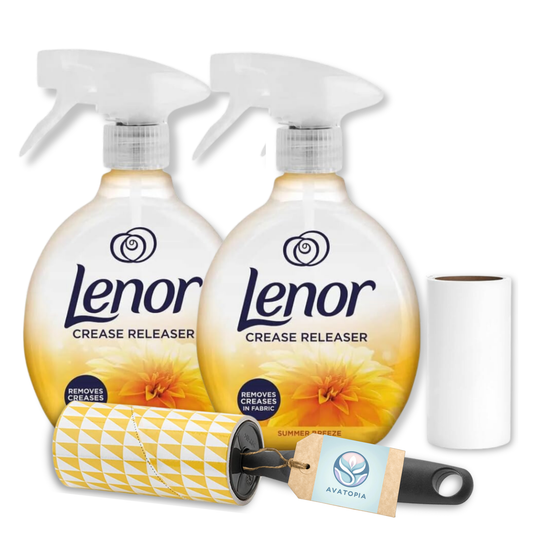 Ultimate Crease Releaser Spray & Lint Roller Set – 2x500ml Wrinkle Remover & Pet Hair Remover for Clothes & Bedding