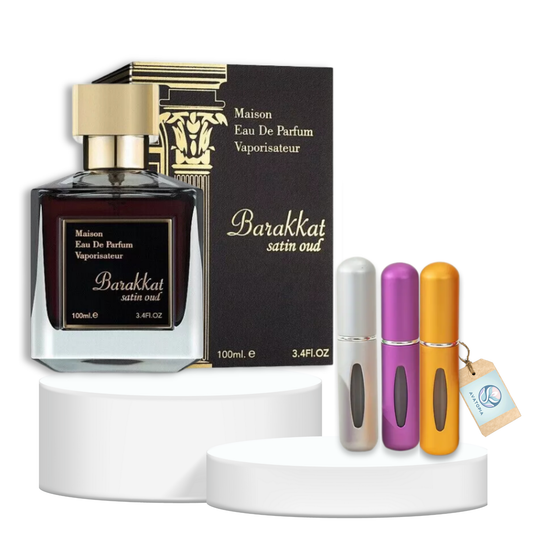 Barakkat Satin Oud Eau de Parfum 100ml with 3 Mini Atomisers – Luxury Arab Perfume Inspired by Baccarat Rouge 540, Dubai Gift Set for Men and Women
